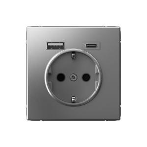 Розетка 1-м 16А С/У З/К со шторками+USB A+С 5В 3А Сталь ArtGallery
