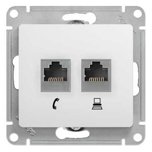 Розетка RJ11+RJ45 кат.5E С/У Белый Glossa