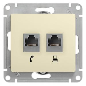 Розетка RJ11+RJ45 кат.5Е С/У Бежевый Glossa