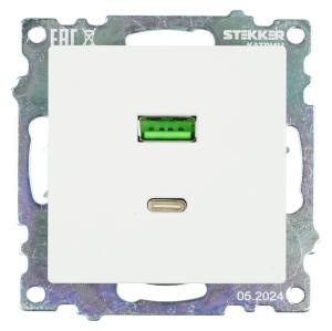Розетка USB 2-м + type C 250В 3А max 20W С/У Белый Катрин