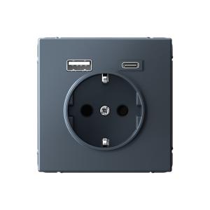 Розетка 1-м 16А С/У З/К со шторками+USB A+С 5В 3А Грифель ArtGallery