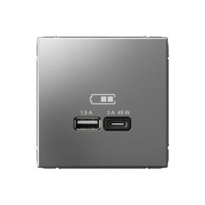 Розетка USB А+С (А7,5Вт+С45Вт) С/У Сталь ArtGallery