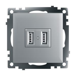 Розетка USB 2-м 250B 2,1А С/У Серебро Катрин