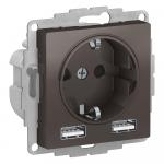 Розетка 1-м 16А С/У З/К со шторками+USB A+А 5В 2,4А Мокко AtlasDesign