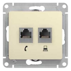 Розетка RJ45+RJ45 кат.5Е С/У Бежевый Glossa