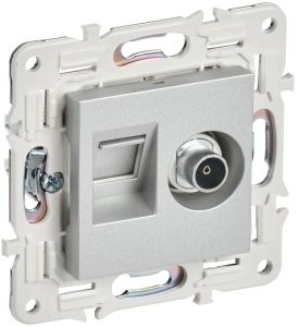 Розетка TV антенна + RJ45 кат.6 С/У Серебряный Skandy
