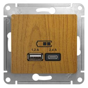 Розетка USB А+С 5В 2,4А С/У Дуб Glossa