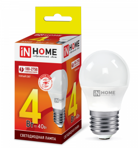 Лампа светодиодная LED-ШАР-VC 4Вт 230В Е27 3000К 380Лм IN HOME