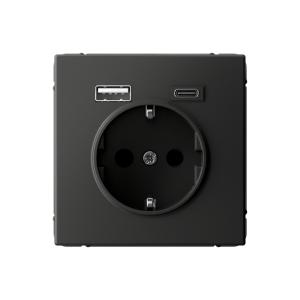 Розетка 1-м 16А С/У З/К со шторками+USB A+С 5В 3А Базальт ArtGallery