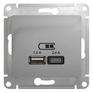 Розетка USB А+С 5В 2,4А С/У Алюминий Glossa