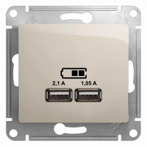 Розетка USB А+А 5В 2,1А С/У Молочный Glossa