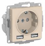 Розетка 1-м 16А С/У З/К со шторками+USB A+А 5В 2,4А Бежевый AtlasDesign