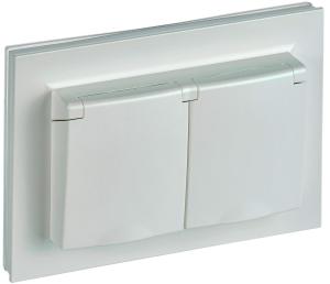 Розетка 2-м 16А С/У З/К c крышками IP44 в сборе Жемчуг Brite