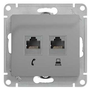 Розетка RJ11+RJ45 кат.5Е С/У Алюминий Glossa