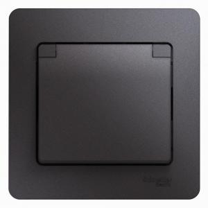 Розетка 1-м 16А С/У З/К со шторками с крышкой в сборе с рамкой IP20 Графит Glossa