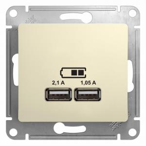 Розетка USB А+А 5В 2,1А С/У Бежевый Glossa