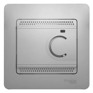 Термостат для теплого пола с датчиком 10A в сборе с рамкой Алюминий Glossa