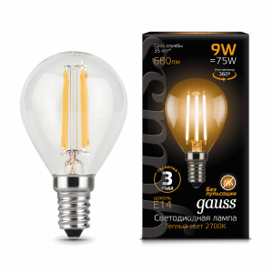 Лампа светодиодная Gauss Filament Globe E14 9W 2700K 1/10/50