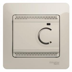 Термостат для теплого пола с датчиком 10A в сборе с рамкой Молочный Glossa