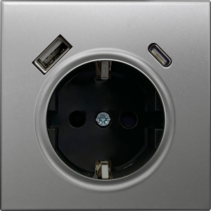 Накладка для розетки Schuko 16А USB A+C со шторками Благородная сталь R98 METAL Donel