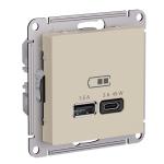 Розетка USB А+С (А7,5Вт+С45Вт) С/У поддерживает современные протоколы быстрой зарядки QC, PD Песочный AtlasDesign