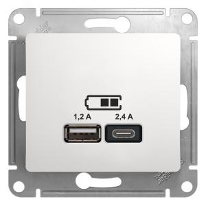 Розетка USB А+С 5В 2,4А С/У Белый Glossa