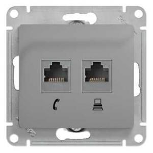 Розетка RJ45+RJ45 кат.5Е С/У Алюминий Glossa