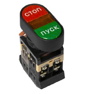 кнопка APBB-22N "Пуск-Стоп" овальная желтая неон 1з+1р 220В EKF