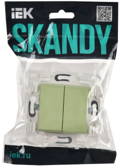Переключатель 2-кл 10А C/У проходной Мятный Skandy