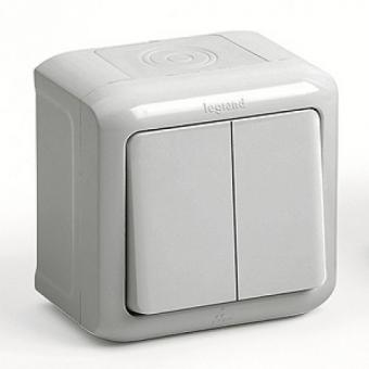 Переключатель 2-клавишный IP44 10А Серый Legrand Quteo